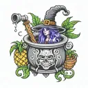 witch cauldron pineapples tattoo design idea