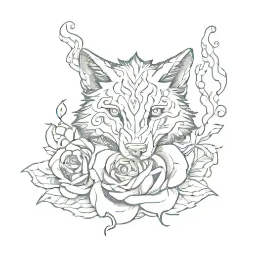 wolf snake blue rose and flaming heart tattoo design idea