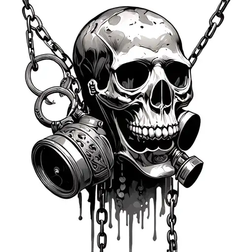skulls and chains with gas mask tattoo design idea