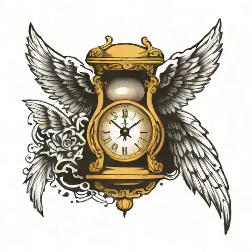 sand clock with wings holding tattoo design idea
