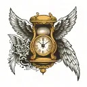 sand clock with wings holding tattoo design idea