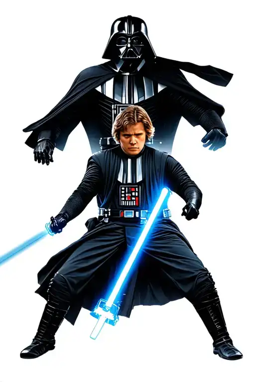 anakin skywalker engaed in a lighsaber dual with darth vader tattoo design idea