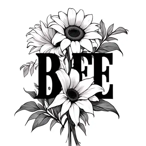 "BFFE" "BFFE" Easter Lily and Sunflower bouquet without leaves tattoo design idea