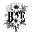 "BFFE" "BFFE" Easter Lily and Sunflower bouquet without leaves tattoo design idea