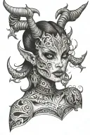 demon girl distorted face morphing tattoo design idea