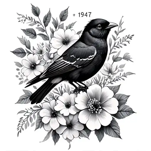 Roman numerals 1947 Love gramz  bird, flowers, cross tattoo design idea