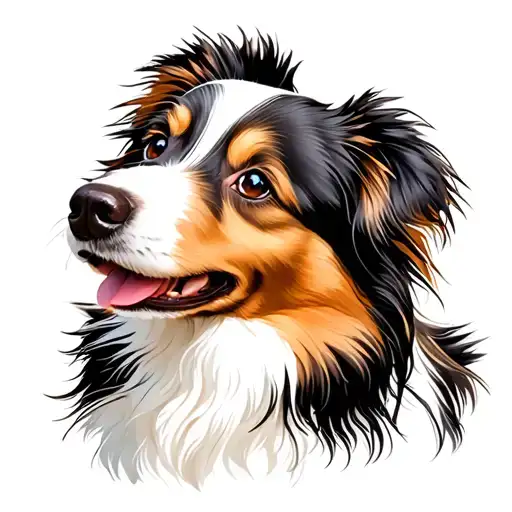 cute dog white and brown haired australian shepperd tattoo design idea
