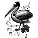collage music notes, 4 leaf clover, pelican tattoo design idea