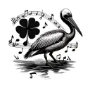 collage music notes, 4 leaf clover, pelican tattoo design idea