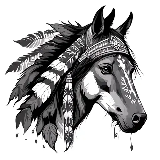 horse, Wolf, Forest and native american woman tattoo design idea