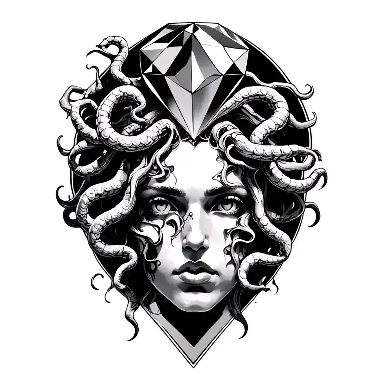 Medusa beautiful with large diamond tattoo design idea