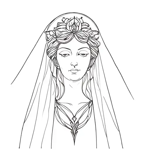 Hecate goddess of magic wearing veil. simple outline style tattoo design idea