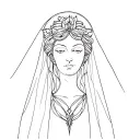 Hecate goddess of magic wearing veil. simple outline style tattoo design idea