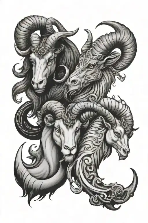 2 capricorn,  Aries, and Leo tattoo design idea