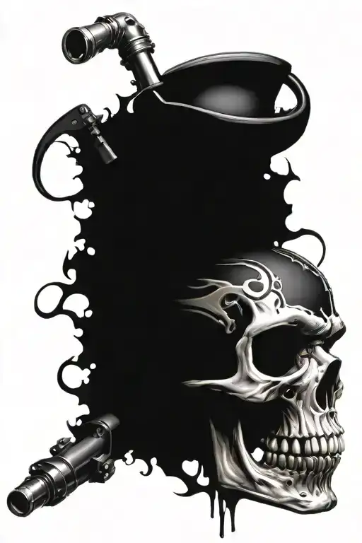 Create a tattoo with a skull surrounded with a harley davidson engine tattoo design idea