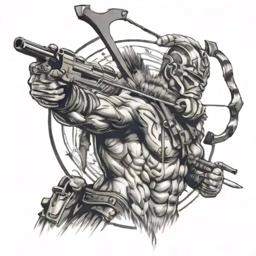 Jake primal hunter aiming a bow tattoo design idea