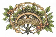 DNA DMT molecule infused with third eye surrounded in a tree  tattoo design idea