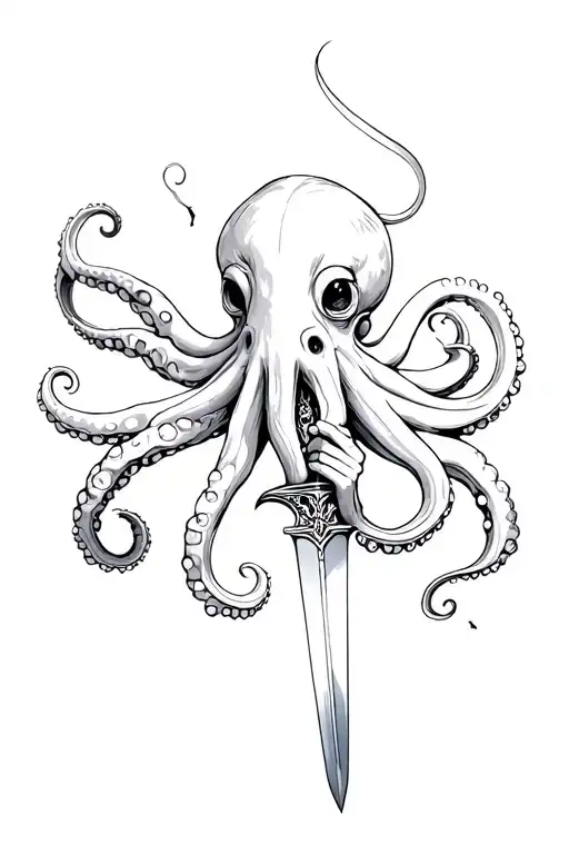 octopus holds dagger tentacles tattoo design idea