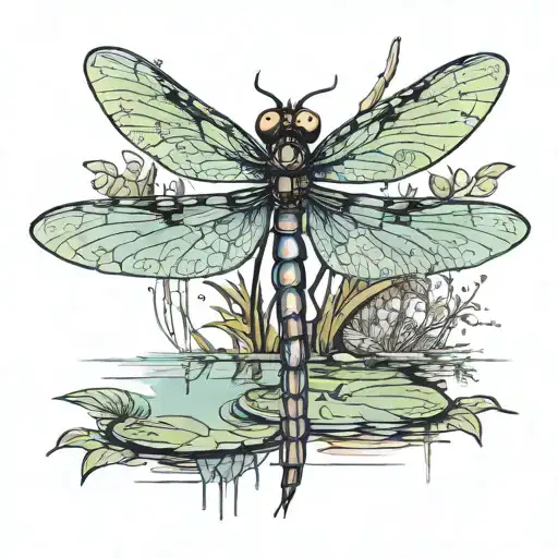 dragonfly flying in a swamp in a sketch style tattoo design idea