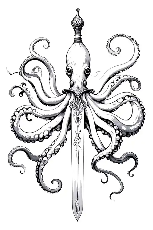 octopus holds a dagger in its tentacles tattoo design idea
