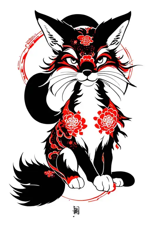 Kitsune fox Horimono Irezumi inspired tattoo tattoo design idea