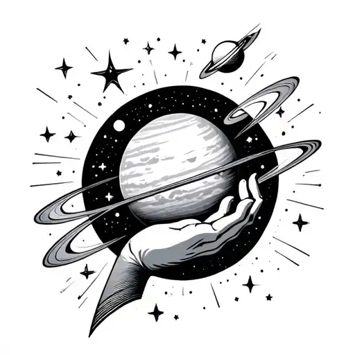 gods hand reaching down but stars and planets in outer space is his fingerprint tattoo design idea