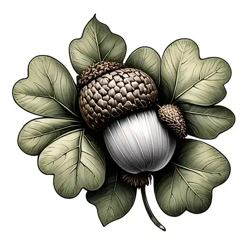acorn and oak leaf clover intertwined tattoo design idea