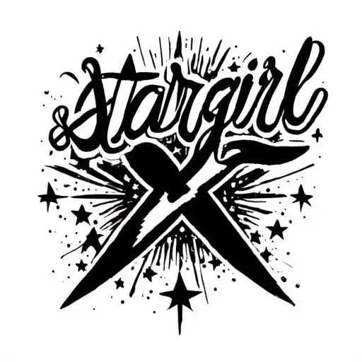 I want "stargirl" written in cursive with The Weeknd's logo "xo" incorporated in the text tattoo design idea