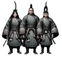 samurai father mother and 3 boys  tattoo design idea