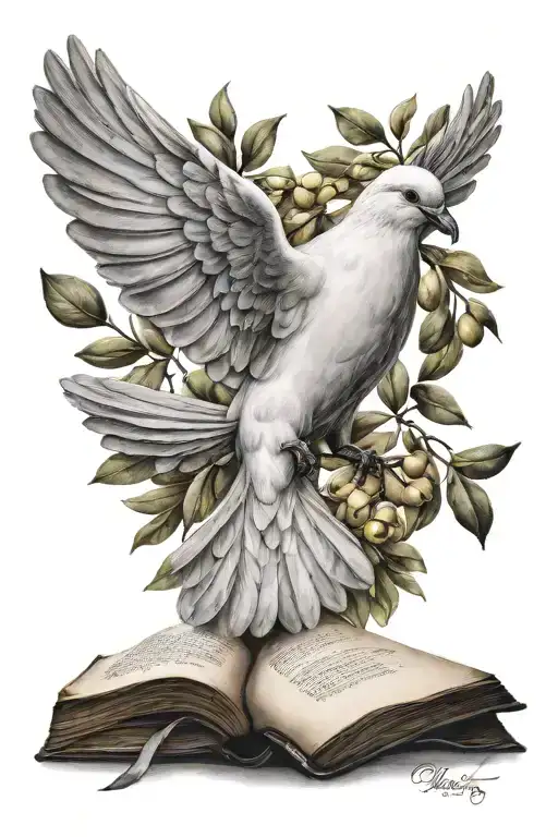 dove with olive branch with bible verse tattoo design idea