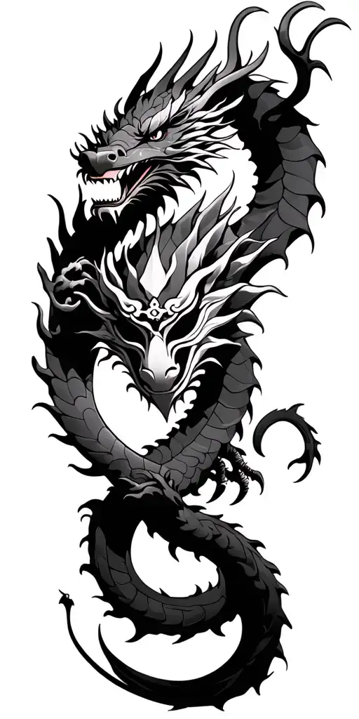dragon with libra zodiac sign and with japan hanya mask tattoo design idea