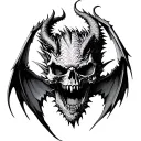 skull with fangs corruption sharp texture and dragon wings tattoo design idea