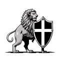 English Lion standing holding a st george cross shield with its front paws tattoo design idea