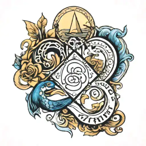 Pisces, Aries and Libra zodiac sign intertwined tattoo design idea