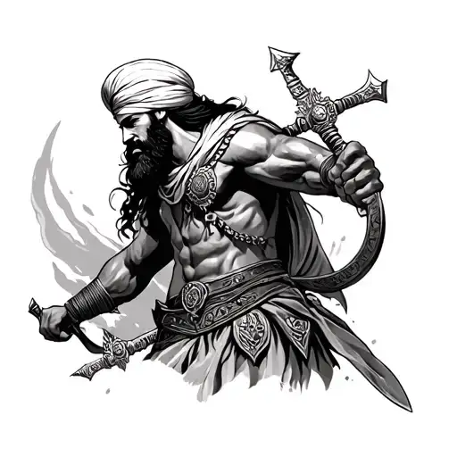 Tattoo Concept: “Warrior of Fear and Power”Central Figure: Sikh Warrior with WeaponWarrior’s Role: A Sikh warrior, st tattoo design idea