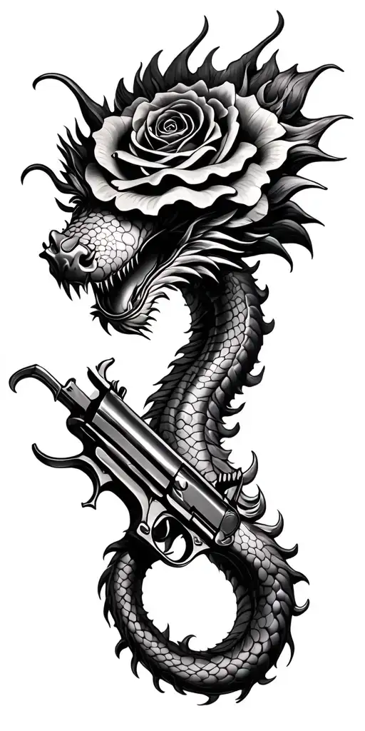 rose , dragon, 1911 colt tattoo design idea