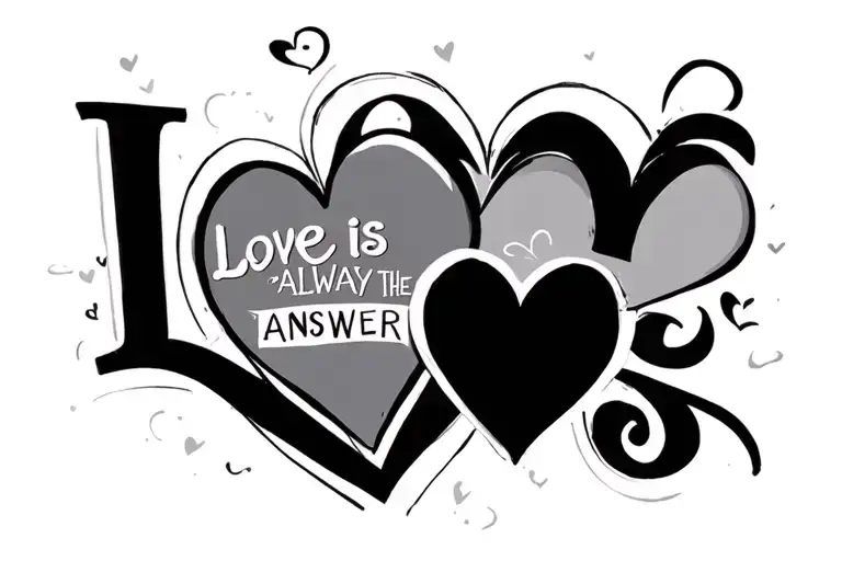 "Love is always the answer " 3 hearts  tattoo design idea