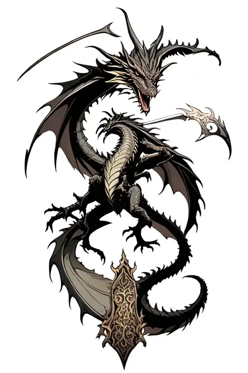 dragon slayer fighting tattoo design idea