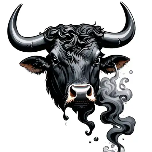 black bull smoke out nose ring tattoo design idea