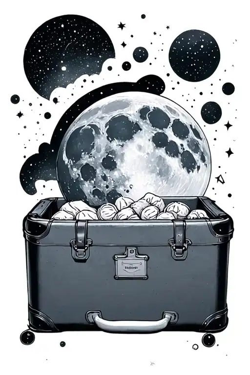 moon stuffing constelations in a suitcase tattoo design idea