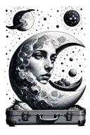 moon stuffing constelations in a suitcase tattoo design idea