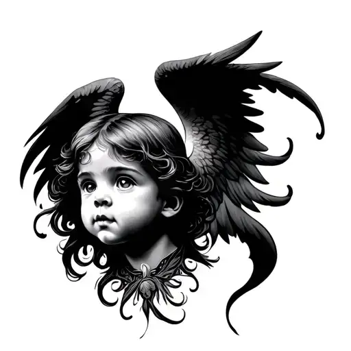 kid angel face tattoo design idea