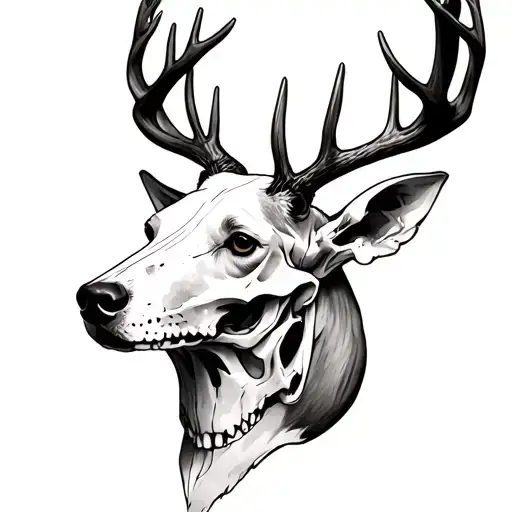 dogs and deer skull tattoo design idea