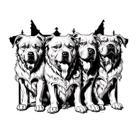 I want a gothic Cerberus three headed dog with huge gothic cathedral style gates in the background  tattoo design idea