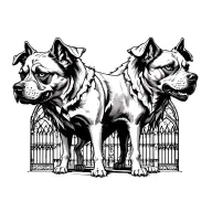 I want a gothic Cerberus three headed dog with huge gothic cathedral style gates in the background  tattoo design idea