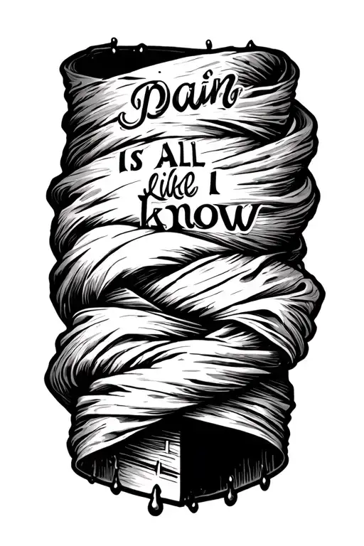 the words "Pain is all i know" twisted like a wet towel  tattoo design idea