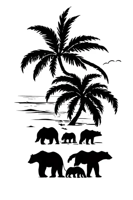 representation of bali (maybe using palm tree) also including 5 bear prints to represent my family tattoo design idea