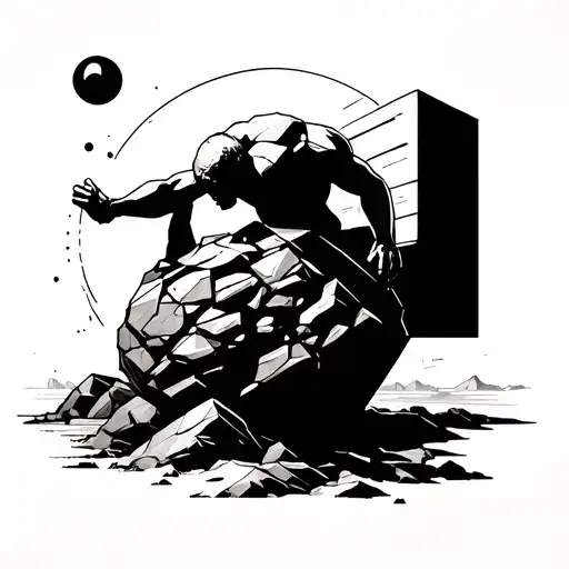 sisyphus pushing a rock tattoo design idea