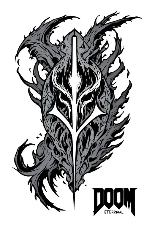 Doom eternal crucible with mark of the beast in the middle tattoo design idea