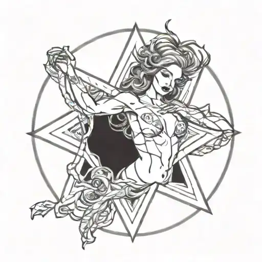 Lilith , pentagram intertwined tattoo design idea